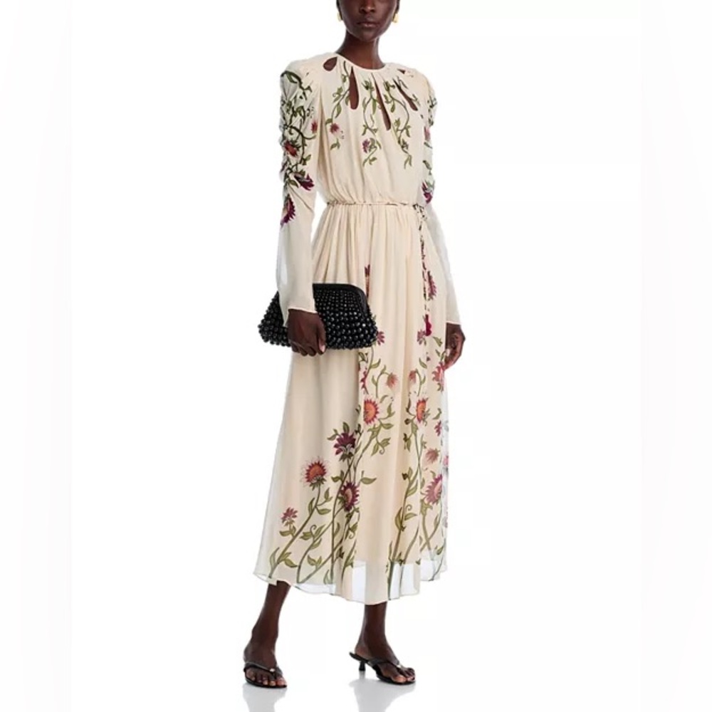 FARM Rio Floral Embroidered Long Sleeve Dress - Cream and Pink